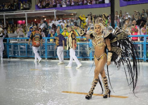 Rio de Janeiro, Brasil-  February 29, 2020: Samba Parade at the 2020 Carnival Champions Parade, Sambodromo. It's raining