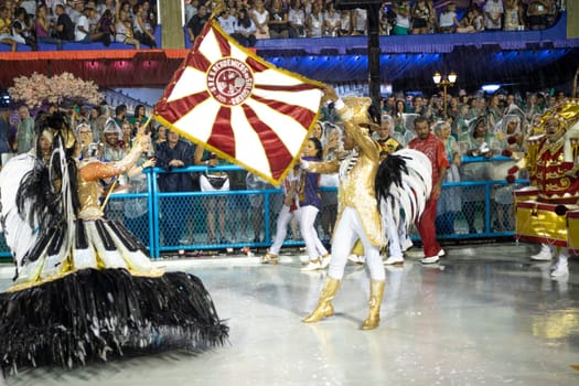 Rio de Janeiro, Brasil-  February 29, 2020: Samba Parade at the 2020 Carnival Champions Parade, Sambodromo. It's raining