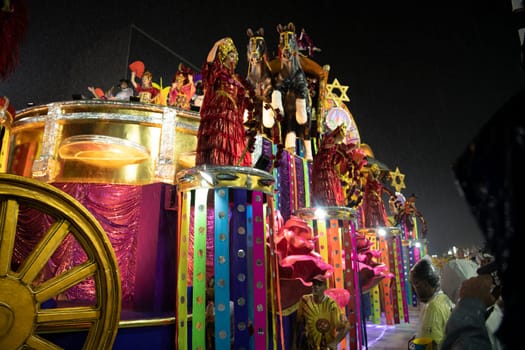 Rio de Janeiro, Brasil-  February 29, 2020: Samba Parade at the 2020 Carnival Champions Parade, Sambodromo. It's raining