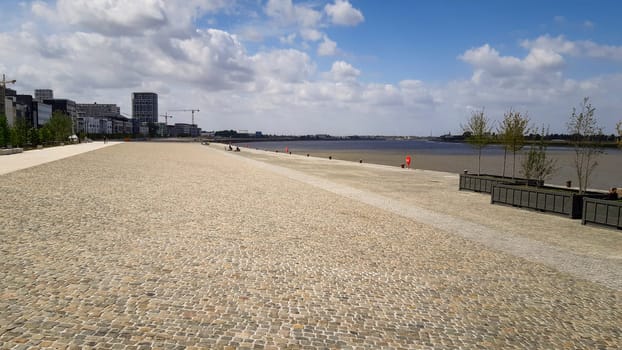 Antwerp, Belgium, May 2020: View on the Scheldt Quay and river promenade