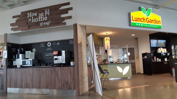 Kalken, Belgium, October 2020: Lunch garden restaurant interior with coffee corner