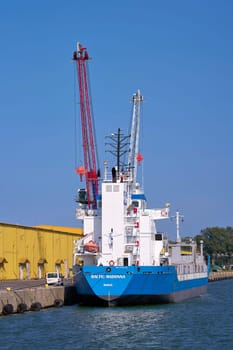 The General Cargo Ship Baltic Madonna in the port of Swinoujscie on the Polish Baltic coast