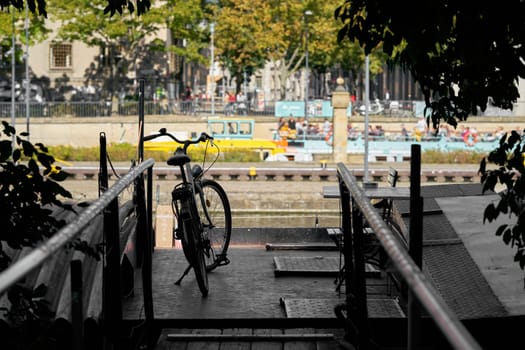 Bicycle on board a ship on the River Spree near the Fischerinsel in Berlin