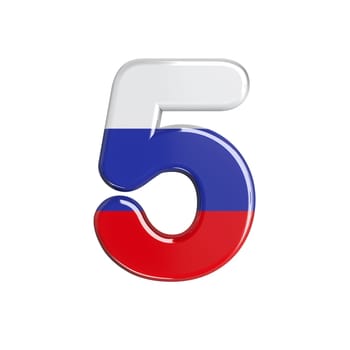 Russia number 5 - 3d russian flag digit isolated on white background. This alphabet is perfect for creative illustrations related but not limited to Russia, communism, Moscow...