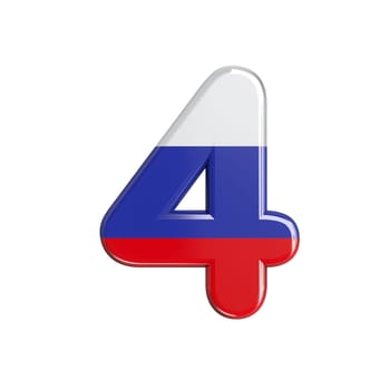 Russia number 4 - 3d russian flag digit isolated on white background. This alphabet is perfect for creative illustrations related but not limited to Russia, communism, Moscow...