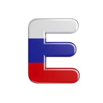 Russia letter E - large 3d russian flag font isolated on white background. This alphabet is perfect for creative illustrations related but not limited to Russia, communism, Moscow...