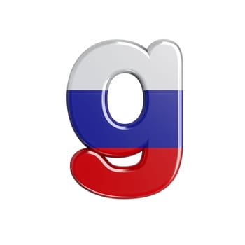 Russia letter G - Lowercase 3d russian flag font isolated on white background. This alphabet is perfect for creative illustrations related but not limited to Russia, communism, Moscow...