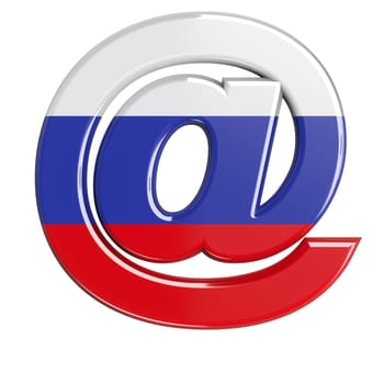 Russia email sign - 3d Arobase symbol russian flag isolated on white background. This alphabet is perfect for creative illustrations related but not limited to Russia, communism, Moscow...
