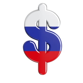 Russia dollar currency sign - 3d russian flag business symbol isolated on white background. This alphabet is perfect for creative illustrations related to Russia, communism, Moscow.