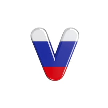 Russia letter V - Small 3d russian flag font isolated on white background. This alphabet is perfect for creative illustrations related but not limited to Russia, communism, Moscow...