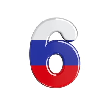 Russia number 6 - 3d russian flag digit isolated on white background. This alphabet is perfect for creative illustrations related but not limited to Russia, communism, Moscow...