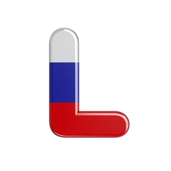 Russia letter L - Uppercase 3d russian flag font isolated on white background. This alphabet is perfect for creative illustrations related but not limited to Russia, communism, Moscow...