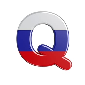 Russia letter Q - large 3d russian flag font isolated on white background. This alphabet is perfect for creative illustrations related but not limited to Russia, communism, Moscow...
