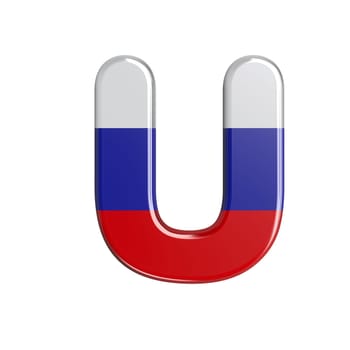 Russia letter U - Upper-case 3d russian flag font isolated on white background. This alphabet is perfect for creative illustrations related but not limited to Russia, communism, Moscow...