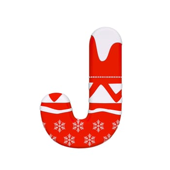 Christmas letter J - large 3d Xmas font isolated on white background. This alphabet is perfect for creative illustrations related but not limited to Celebration, Santa Claus, Winter...