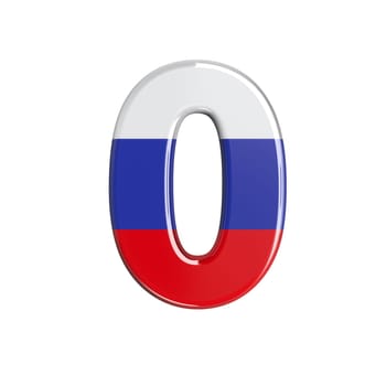 Russia number 0 - 3d russian flag digit isolated on white background. This alphabet is perfect for creative illustrations related but not limited to Russia, communism, Moscow...