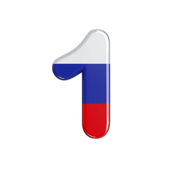 Russia number 1 - 3d russian flag digit isolated on white background. This alphabet is perfect for creative illustrations related but not limited to Russia, communism, Moscow...