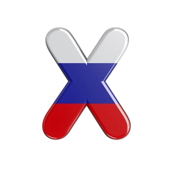 Russia letter X - Capital 3d russian flag font isolated on white background. This alphabet is perfect for creative illustrations related but not limited to Russia, communism, Moscow...