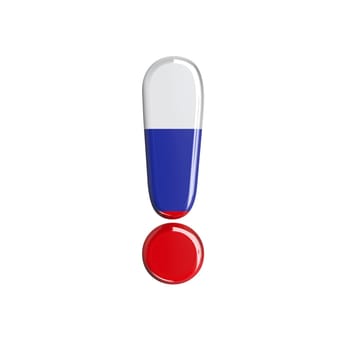 Russia exclamation point - 3d russian flag symbol isolated on white background. This alphabet is perfect for creative illustrations related but not limited to Russia, communism, Moscow...