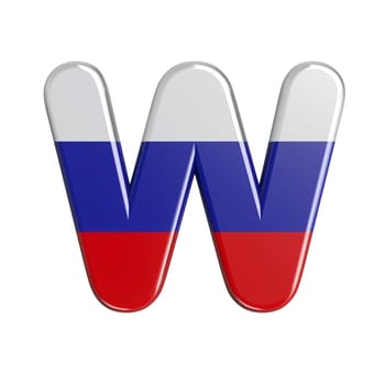 Russia letter W - Uppercase 3d russian flag font isolated on white background. This alphabet is perfect for creative illustrations related but not limited to Russia, communism, Moscow...