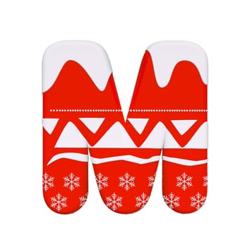 Christmas letter M - Upper-case 3d Xmas font isolated on white background. This alphabet is perfect for creative illustrations related but not limited to Celebration, Santa Claus, Winter...
