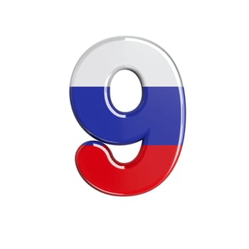 Russia number 9 - 3d russian flag digit isolated on white background. This alphabet is perfect for creative illustrations related but not limited to Russia, communism, Moscow...