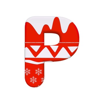 Christmas letter P - Capital 3d Xmas font isolated on white background. This alphabet is perfect for creative illustrations related but not limited to Celebration, Santa Claus, Winter...