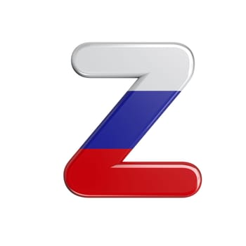 Russia letter Z - Capital 3d russian flag font isolated on white background. This alphabet is perfect for creative illustrations related but not limited to Russia, communism, Moscow...