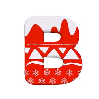 Christmas letter B - large 3d Xmas font isolated on white background. This alphabet is perfect for creative illustrations related but not limited to Celebration, Santa Claus, Winter...