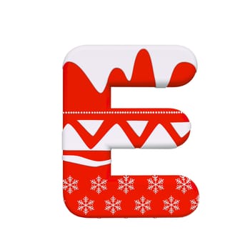 Christmas letter E - large 3d Xmas font isolated on white background. This alphabet is perfect for creative illustrations related but not limited to Celebration, Santa Claus, Winter...