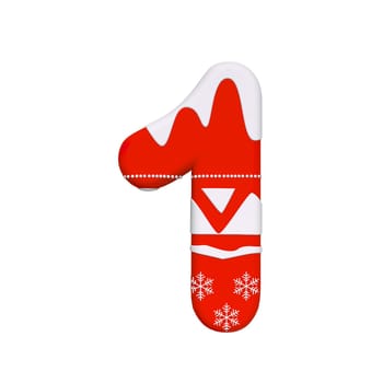Christmas number 1 - 3d Xmas digit isolated on white background. This alphabet is perfect for creative illustrations related but not limited to Celebration, Santa Claus, Winter...