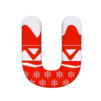 Christmas letter U - Upper-case 3d Xmas font isolated on white background. This alphabet is perfect for creative illustrations related but not limited to Celebration, Santa Claus, Winter...