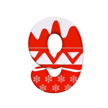 Christmas number 9 - 3d Xmas digit isolated on white background. This alphabet is perfect for creative illustrations related but not limited to Celebration, Santa Claus, Winter...
