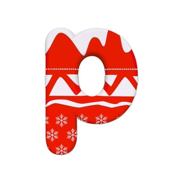 Christmas letter P - Small 3d Xmas font isolated on white background. This alphabet is perfect for creative illustrations related but not limited to Celebration, Santa Claus, Winter...