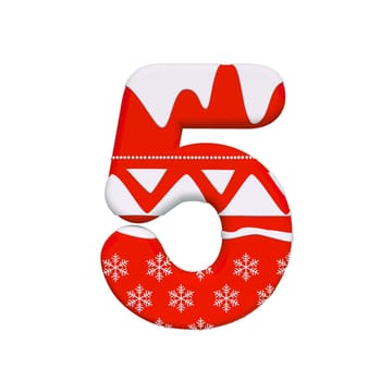 Christmas number 5 - 3d Xmas digit isolated on white background. This alphabet is perfect for creative illustrations related but not limited to Celebration, Santa Claus, Winter...