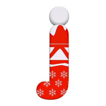 Christmas letter J - Lower-case 3d Xmas font isolated on white background. This alphabet is perfect for creative illustrations related but not limited to Celebration, Santa Claus, Winter...