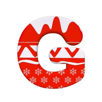 Christmas letter G - large 3d Xmas font isolated on white background. This alphabet is perfect for creative illustrations related but not limited to Celebration, Santa Claus, Winter...