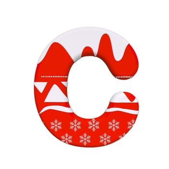 Christmas letter C - large 3d Xmas font isolated on white background. This alphabet is perfect for creative illustrations related but not limited to Celebration, Santa Claus, Winter...