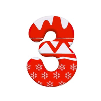 Christmas number 3 - 3d Xmas digit isolated on white background. This alphabet is perfect for creative illustrations related but not limited to Celebration, Santa Claus, Winter...