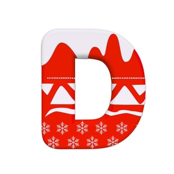 Christmas letter D - Uppercase 3d Xmas font isolated on white background. This alphabet is perfect for creative illustrations related but not limited to Celebration, Santa Claus, Winter...