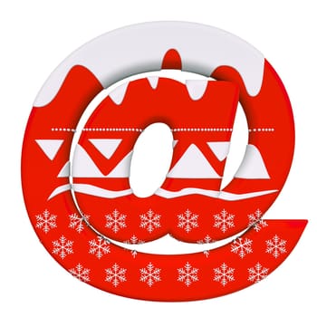 Christmas email sign - 3d Arobase symbol Xmas isolated on white background. This alphabet is perfect for creative illustrations related but not limited to Celebration, Santa Claus, Winter...
