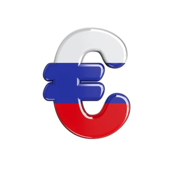 Russia euro currency sign - 3d russian flag money symbol isolated on white background. This alphabet is perfect for creative illustrations related to Russia, communism, Moscow...