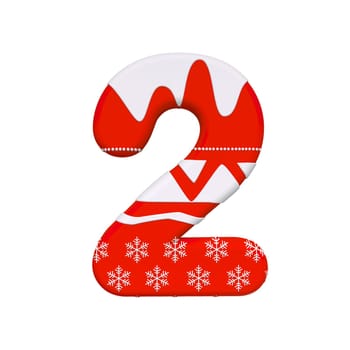Christmas number 2 - 3d Xmas digit isolated on white background. This alphabet is perfect for creative illustrations related but not limited to Celebration, Santa Claus, Winter...
