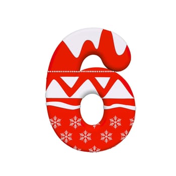 Christmas number 6 - 3d Xmas digit isolated on white background. This alphabet is perfect for creative illustrations related but not limited to Celebration, Santa Claus, Winter...
