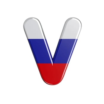 Russia letter V - Capital 3d russian flag font isolated on white background. This alphabet is perfect for creative illustrations related but not limited to Russia, communism, Moscow...