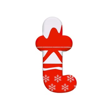 Christmas letter T - Lower-case 3d Xmas font isolated on white background. This alphabet is perfect for creative illustrations related but not limited to Celebration, Santa Claus, Winter...
