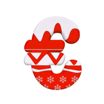 Christmas euro currency sign - 3d Xmas money symbol isolated on white background. This alphabet is perfect for creative illustrations related but not limited to Celebration, Santa Claus, Winter...
