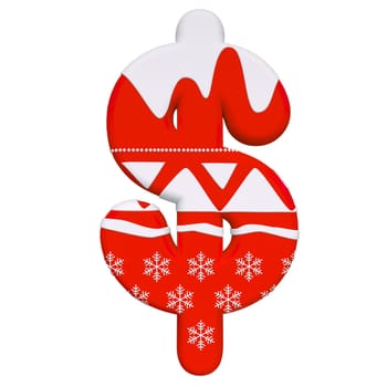 Christmas dollar currency sign - 3d Xmas business symbol isolated on white background. This alphabet is perfect for creative illustrations related but not limited to Celebration, Santa Claus, Winter.