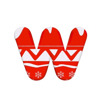 Christmas letter W - Lower-case 3d Xmas font isolated on white background. This alphabet is perfect for creative illustrations related but not limited to Celebration, Santa Claus, Winter...