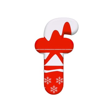 Christmas letter F - Lowercase 3d Xmas font isolated on white background. This alphabet is perfect for creative illustrations related but not limited to Celebration, Santa Claus, Winter...